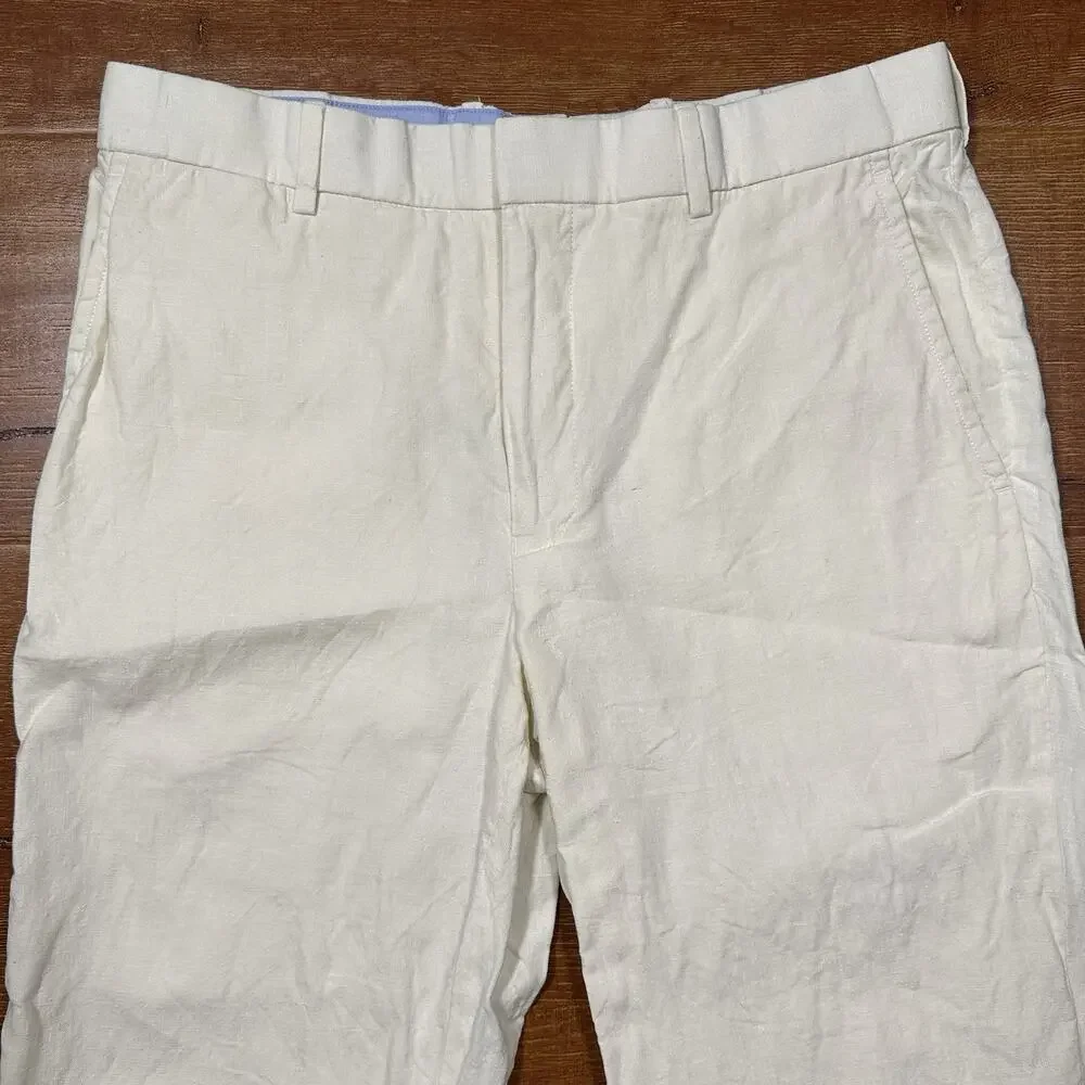 Ralph Lauren Linen Pants Mens 32x26 Ivory Cuffed Straight Leg Old Money Luxury